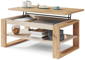 Mazzoni NUO Stejar Artisan/Bej (Șampanie) - MĂSUȚĂ MODERNĂ CU BLAT CARE SE RIDICĂ
