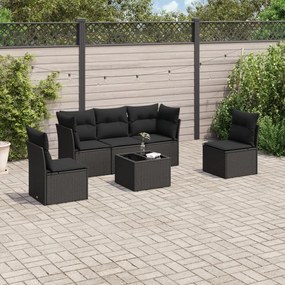 3217355 vidaXL Set mobilier de grădină cu perne, 6 piese, negru, poliratan