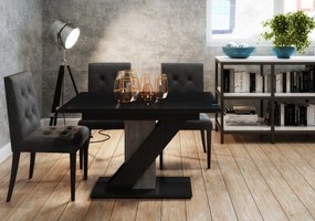 Masă de sufragerie Mevenis (negru lucios + piatră) (pentru 4 până la 6 persoane). 1055215