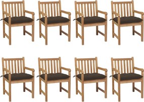 vidaXL Scaune de grădină cu perne gri taupe, 8 buc., lemn masiv de tec