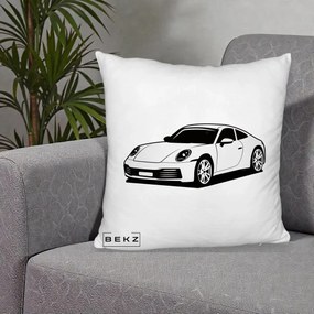 Perna Personalizata Porsche 911 Silueta, 40x40 cm, Alb Pufos, Husa Detasabila, Perna Inclusa, BEKZ®