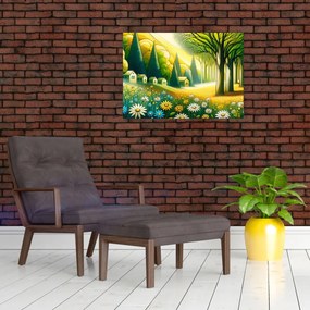 Tablou pe sticlă - Sat în galben-verde (70x50 cm)