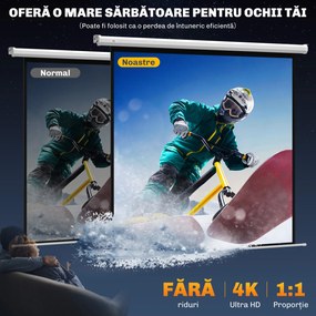 HOMCOM Ecran Proiector de 92 Inch cu Telecomandă, Pânză de Proiector Rulabilă din Plastic și Metal, 189,5x8x189,5 cm, Alb | Aosom Romania
