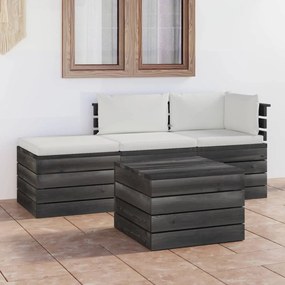 3061781 vidaXL Set mobilier grădină din paleți, 4 piese, cu perne, lemn de pin