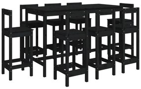 Set mobilier de bar, 9 piese, negru, lemn masiv de pin