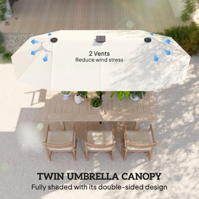 Outsunny Umbrelă dublă, umbrelă terasă, înclinabilă, cu panou solar, 35 LED-uri, cadru din oțel, bej, 2,92 x 1,50 x 2,18 m | Aosom Romania