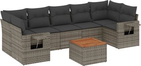 vidaXL Set canapele de grădină cu perne, 8 piese, gri, poliratan