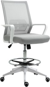 Vinsetto Scaun birou cu șezut înalt reglabil, pivotant 360°, plasă respirabilă, gri/alb, 64x59x104-124 cm | Aosom Romania