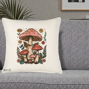 Perna Decorativa Ciuperci Vintage Floral, 40x40 cm, Crem Reliefat, Husa Detasabila, Perna Inclusa, BEKZ®