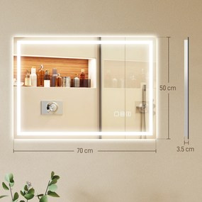 HOMCOM Oglindă Baie Antiaburire cu Lumină LED și Difuzor Bluetooth 50x70 cm | Aosom Romania