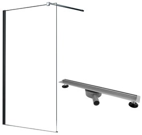 Pachet paravan dus Walk-In Fluminia Black crom 100x200 cm si rigola Rea Neo Slim Pro crom