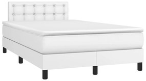 3270136 vidaXL Pat box spring cu saltea și LED, alb, 120x190 cm, piele eco