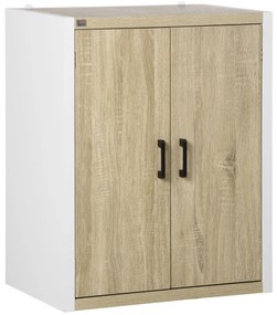 Dulap multifunctional HOMCOM cu 2 usi, polita reglabila din MDF, alb si lemn 62x40x77cm | AOSOM RO