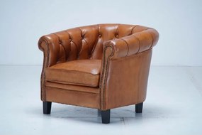 Fotoliu Chesterfield din piele naturală full grain maro, 80×80×66 cm, „Classic Chic"