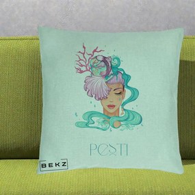 Perna Personalizata Zodiac Pesti Cowgirl, 40x40 cm, Verde Menta, Husa Detasabila, Perna Inclusa, BEKZ®