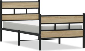 vidaXL Cadru pat metalic fără saltea, stejar sonoma, 90x190 cm