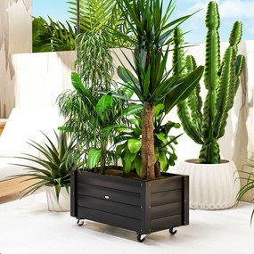 Outsunny Jardinieră de Grădină din Lemn de Brad cu Roti și Orificiu de Drenaj, Captuseală din Material Netesut, 89x48x47 cm | Aosom Romania