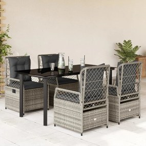vidaXL Set mobilier de grădină cu perne, 5 piese, gri, poliratan