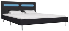 Cadru de pat cu LED-uri, negru, 180 x 200 cm, material textil Negru, 180 x 200 cm