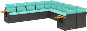 vidaXL Set canapele de grădină cu perne, 10 piese, negru, poliratan