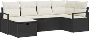 vidaXL Set de canapele pentru grădină cu pernă 6 pcs Negru poliratan