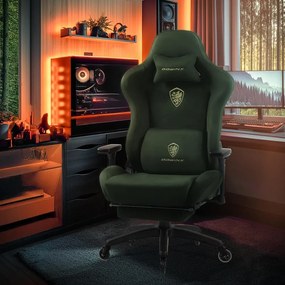 RESIGILAT- DOWINX 68A - Scaun Gaming Ergonomic, Extra-Lat și Construcție Heavy-Duty, Masaj in perna lombara, Material Textil respirabil, Suport picioare, Roti Silicon, Rezistent 150 kg, Verde