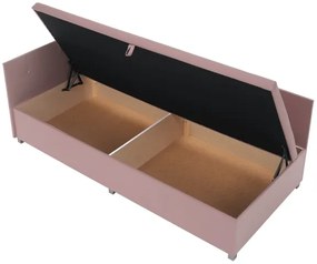 Pat tapițat AMSTERDAM 90x200 cm, cu tăblie reversibilă și spațiu de depozitare, roz