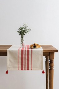 Traversa masa TEREZA, alb/rosu, bumbac/poliester, 50x150 cm