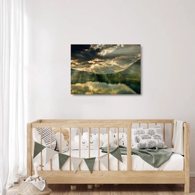 Tablou pe sticlă cu lac și soarele translucid (70x50 cm)