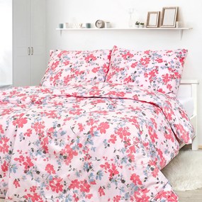 Goldea lenjerie de pat 100% bumbac - flori roz și albastru-cenușiu 140 x 200 și 50 x 70 cm