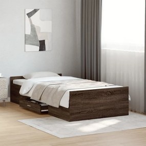 vidaXL Cadru de pat cu sertare stejar maro 75x190 cm lemn prelucrat