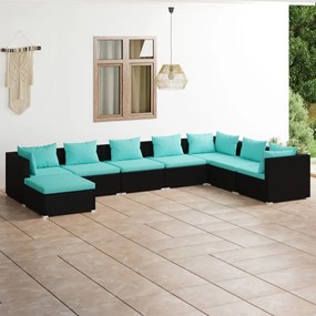 3101857 vidaXL Set mobilier de grădină cu perne, 8 piese, negru, poliratan