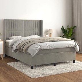 3132795 vidaXL Pat box spring cu saltea, gri deschis, 140x190 cm, catifea