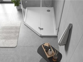 Mexen Flow cadă de duș pentagonală slim stânga 100 x 80 cm, alb lucios - 46P108010L