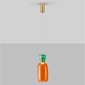Pendul LED, Lustra design modern Pluma verde/ portocaliu