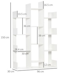 Mobilier Biblioteca tip Copac cu 13 Etajere, Biblioteca Raft Moderna din Lemn pentru Sufragerie, Camera birou, Birou, Alba HOMCOM | Aosom RO