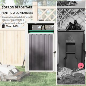 Outsunny Acoperitor pentru Tomberoane de Exterior cu 2 Compartimente, Capac Rabatabil 180°, din Oțel Galvanizat, pentru Grădină sau Patio, 146x81x122 cm, Gri Închis | Aosom Romania