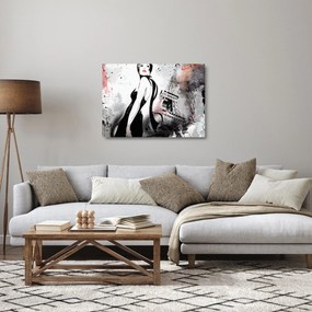 Tablou pe sticlă - Doamna și Turnul Eiffel (70x50 cm)