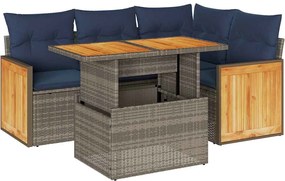 vidaXL Set canapea de grădină cu perne, 5 piese, poliratan/lemn acacia