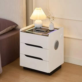 ALVÉA — Noptieră inteligentă cu încărcare Wireless, Bluetooth Stereo, iluminare RGB, USB + Type-C, Alb