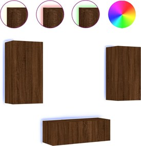 vidaXL Unități de perete TV cu LED-uri, 4 piese, stejar maro, lemn