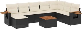 vidaXL Set mobilier de grădină cu perne, 9 piese, negru, poliratan