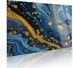 Tablou pe sticlă - Abstracție albastră cu aur (70x50 cm)