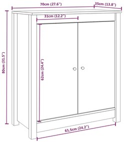 Servanta, maro miere, 70x35x80 cm, lemn masiv de pin 1, maro miere, 70 x 35 x 80 cm, Dulap lateral cu 2 usi