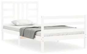 3193912 vidaXL Cadru de pat cu tăblie, alb, 100x200 cm, lemn masiv