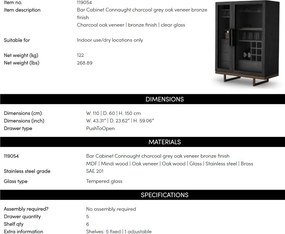 Bufet, Bar design LUX, Furnir de stejar gri carbune, Connaught
