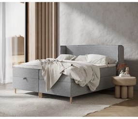 Pat boxspring gri cu spațiu de depozitare 200x200 cm Monpelli – Maison de Rêve