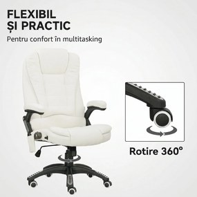 Vinsetto Scaun de Birou Reclinabil cu Masaj, Înălțime Reglabilă, Telecomandă, Textil cu Aspect de In, Crem | Aosom Romania