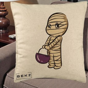 Perna Decorativa Halloween Mummy Kawaii cu Cos, 40x40 cm, Bej, Husa Detasabila, Perna Inclusa, BEKZ®