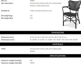 Scaun cu brate din ratan design LUX, Colony negru